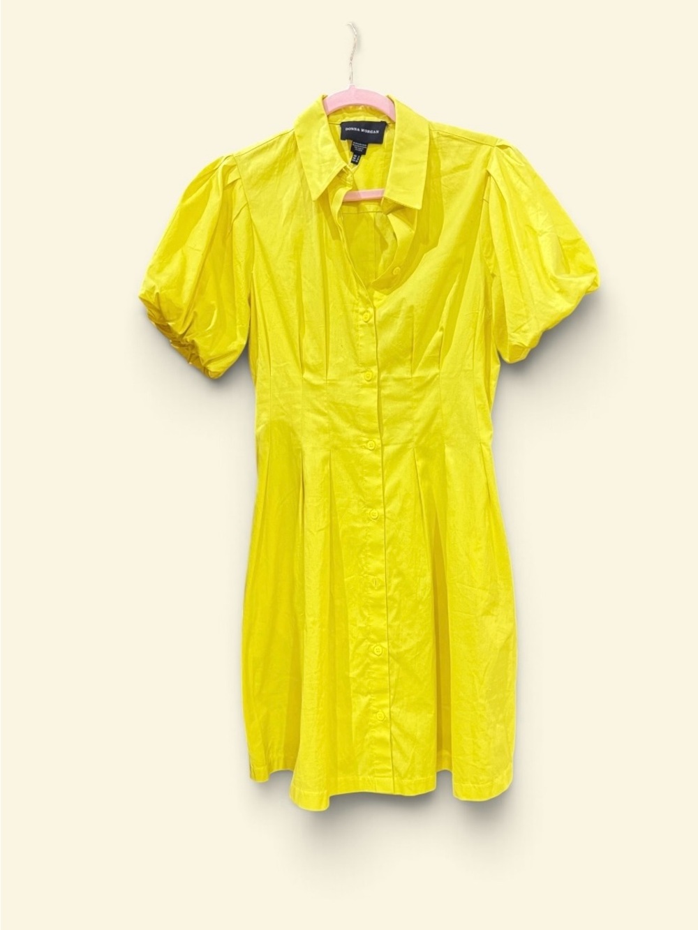 Donna Morgan Yellow Puff Sleeve Button-Front Shirt Dress